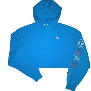 Champion Women's Electric Blue Cropped Hoodie
